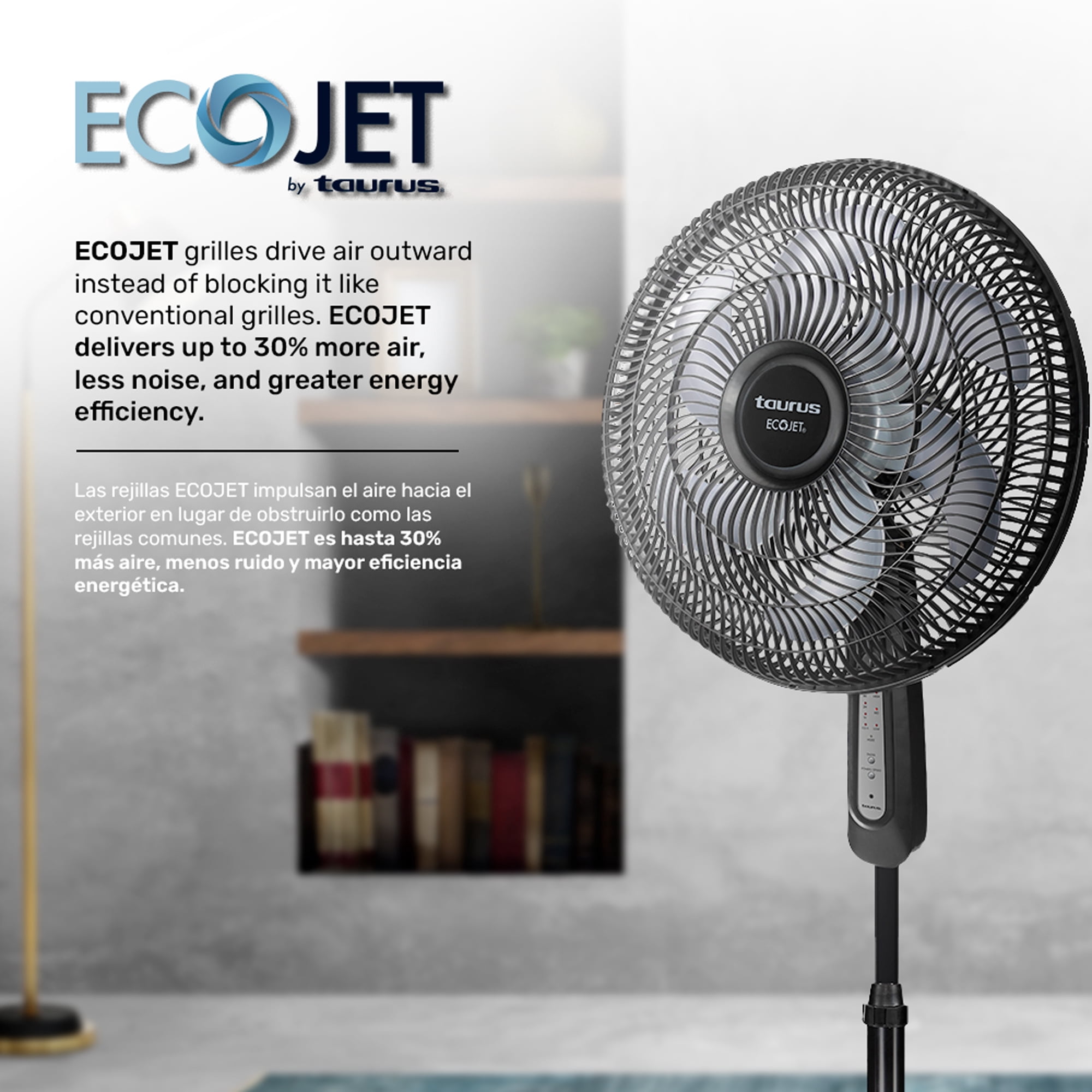 Taurus Turbo Cycle 18 in Pedestal Fan with Remote Control, Timer, and ECOJET Grille, Oscillating Quiet Fan with Adjustable Height and 3 Speeds – Ideal for Bedroom, Living Room or Office