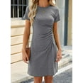 thumbnail image 6 of Gustave Women's Summer T Shirt Dress Ruched Bodycon Mini Dresses Casual Short Sleeve Wrap A-Line Sundress for Beach Party Work "Gray, L", 6 of 6