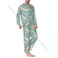 thumbnail image 1 of Pijama de hombre con solapa y manga larga, ropa de dormir divertida con diseño de tiburón y pez en estilo escandinavo, ropa de hogar para hombre, 1 of 5