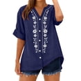 thumbnail image 6 of GZWYHT Embroidered Linen Tops for Women Linen Tops for Women Peasant Blouses Linen Shirts Gauze Tunic Tops Linen Shirts for Women Gauze Shirts Cotton Boho Tops 3/4 Sleeve Tops Linen Blue 2XL, 6 of 9