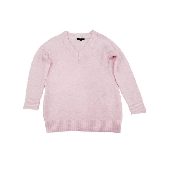 Womens Light Pink V Neck Long Sleeve Knit Winter Sweater Top M