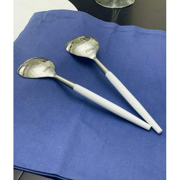 Vibhsa 6-PC Stainless Steel Soup Spoon (Hammered Mouth, White)