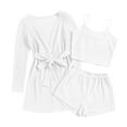 thumbnail image 4 of Diufon Women's Summer 3 Piece Sets Crewneck Cami Tops Long Sleeve Cardigan Elastic Waist Shorts Solid Color Suits, 4 of 4