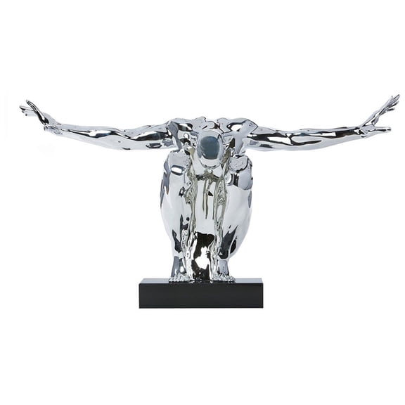 Modern Decorative Saluting Man Resin Large Sculpture 37" Wide x 19" Tall // Chrome