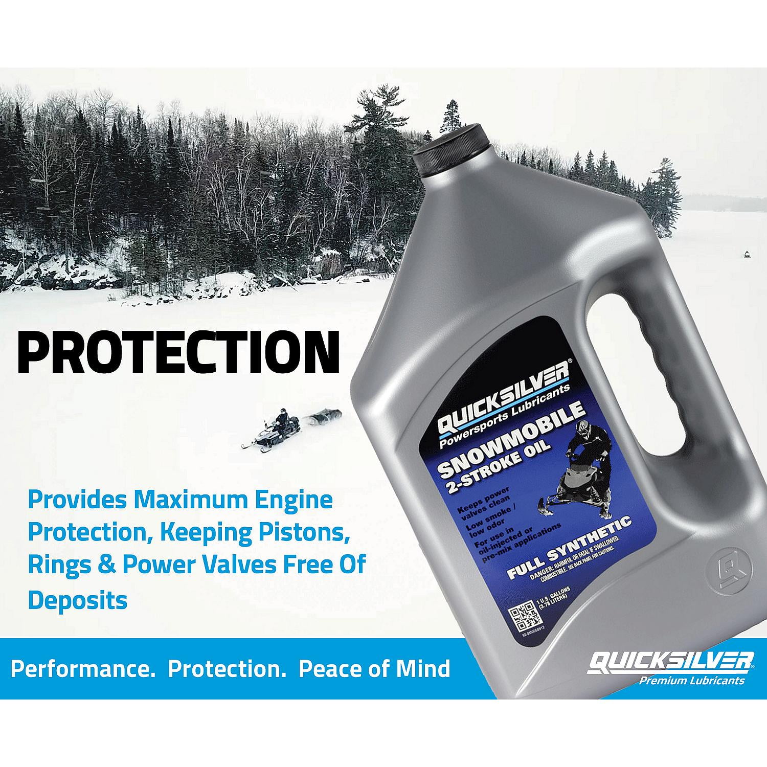 Quicksilver Full Synthetic Low Ash 2-Stroke Snowmobile Oil, 1 qt