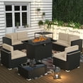 thumbnail image 2 of 9 Piece Patio Furniture Set with 44" Propane Gas Fire Pit Table, Outdoor Sectional Conversation Set Wicker Rattan Sofa Set with Storage Side Table & Coffee Table, 2 of 6