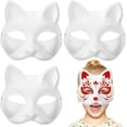 thumbnail image 1 of Máscara de zorro de papel blanco pintada a mano, máscara de gato bricolaje máscara de fiesta japonesa, drama blanco, 3 piezas, 1 of 5