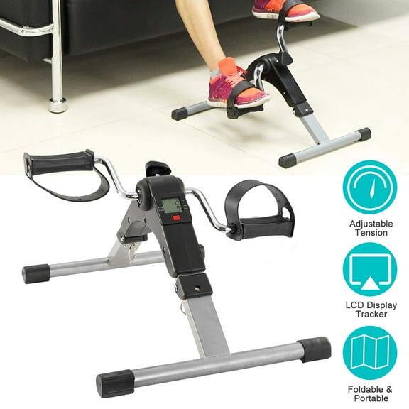 Mini Trainer Bikes TeqHome 5.16Lbs LCD Display Folding Fitness Pedal Stationary Exercise Bike for Gym Home Office Black