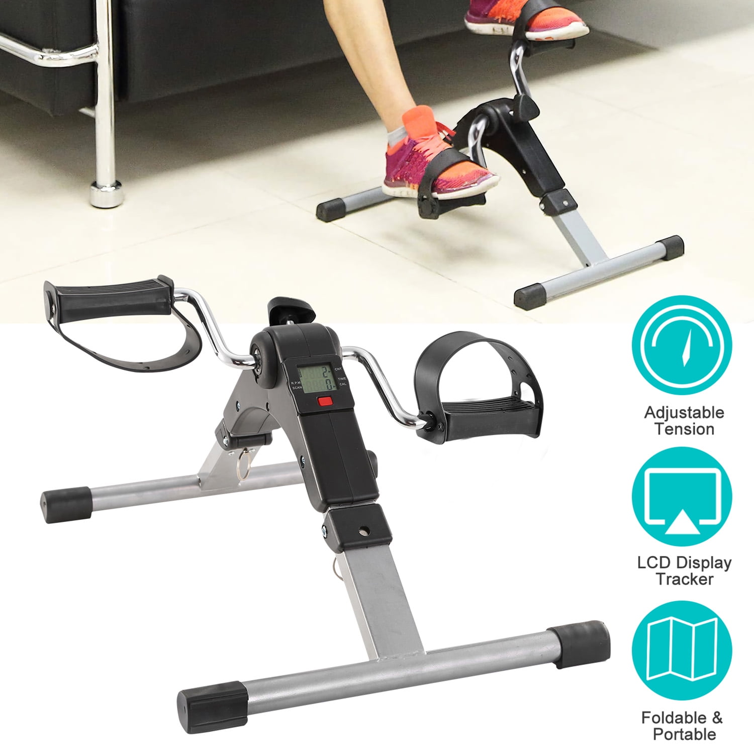 Mini Trainer Bikes TeqHome 5.16Lbs LCD Display Folding Fitness Pedal Stationary Exercise Bike for Gym Home Office Black