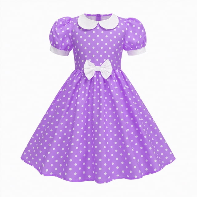 gdxvjhbj Robe d'Anniversaire pour Bébé Robe Fille Décontractée Col Rond Ligne A Manches à Volants Longueur Genou Robes Taille 7-8 (Violet, 7-8 Ans)