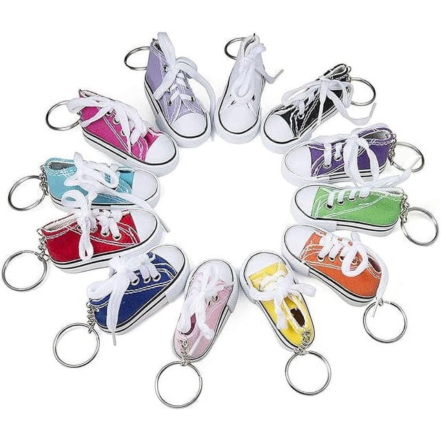 Llavero con colgante de zapato de lona de moda de 12 piezas, colgante de bolsa de regalo, llavero de zapatos casuales de moda