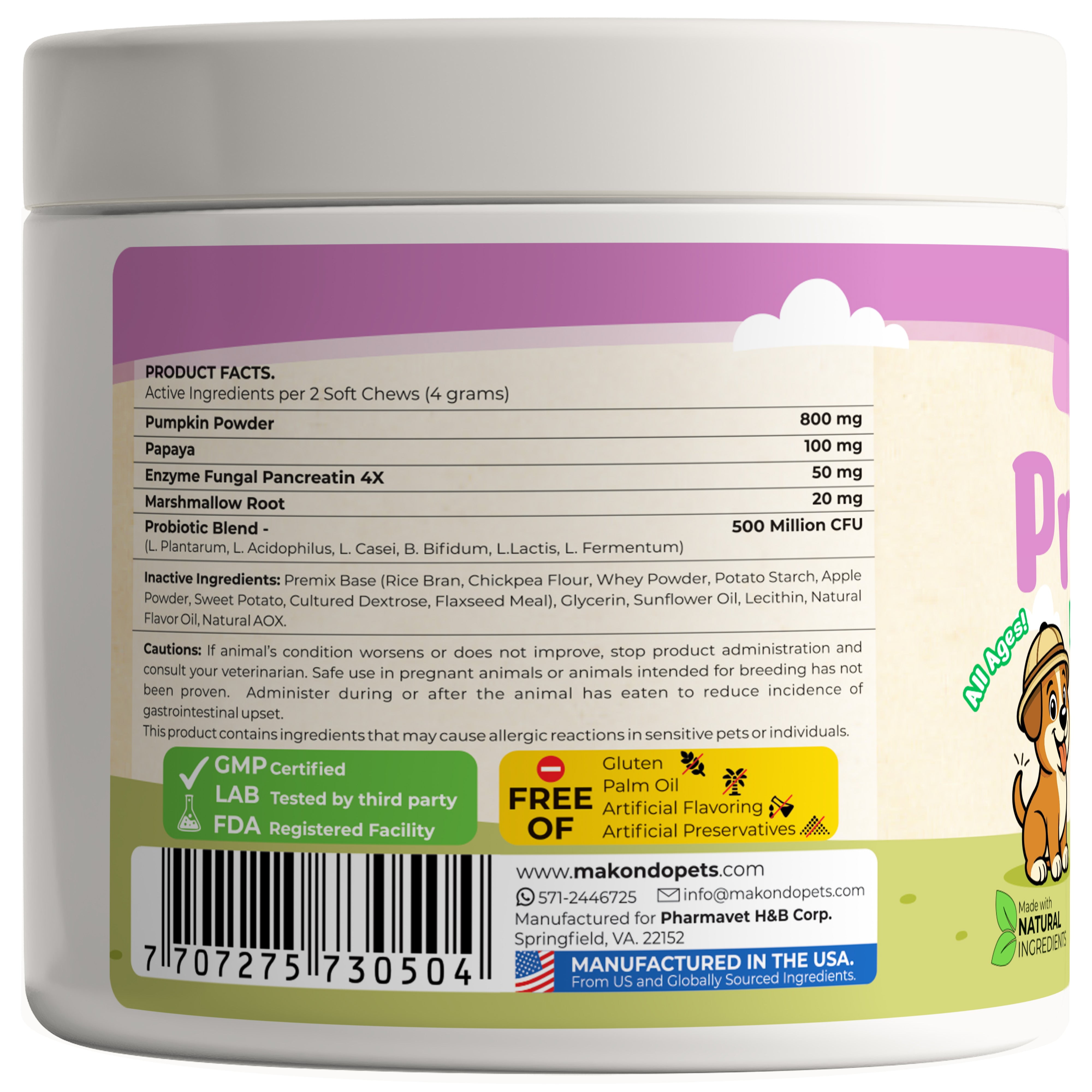 Dog Probiotics + Digestive Enzymes - 120 Soft Chews, Diarrhea & Gas Support