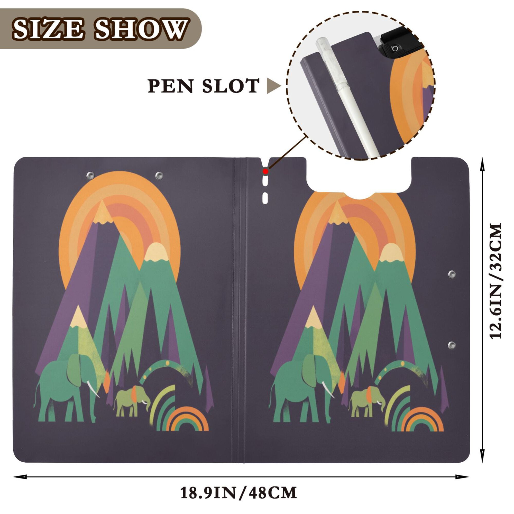 FORMRS A4 Clipboard Folder with Pen Holder Horizontal Foldable School Office Binder, Abstract Animals