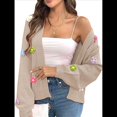 thumbnail image 3 of Suéteres Tipo Cárdigan Cortos para Mujer, Estilo Bohemio, con Bordado Floral de Crochet, de Gran Tamaño, con Frente Abierto, Prendas de Vestir Exteriores. Caqui M, 3 of 8