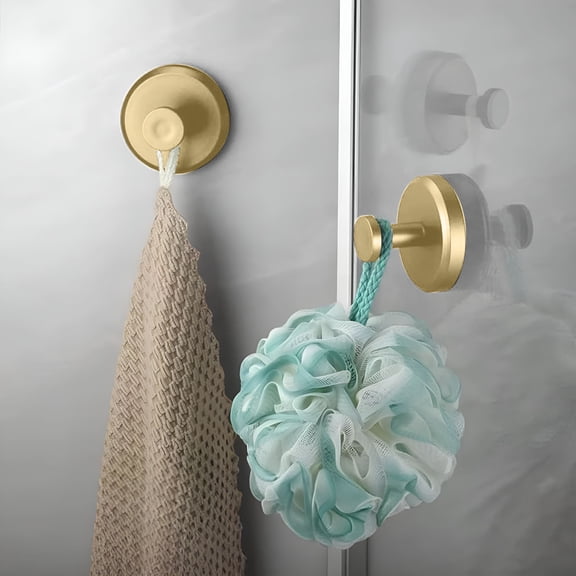 LAMIRO Suction Cup Hooks for Shower Towel Holder Black Stainless Steel Bathroom Shower Hook for Loofah Washcloth Hanger for Shower Door Glass Towel Hooks for Window Wall Brushed Gold