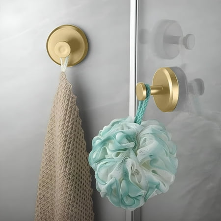 XIBUFE 2026 New Suction Cup Hooks for Shower Towel Holder Black Stainless Steel Bathroom Shower Hook for Loofah Washcloth Hanger for Shower Door Glass Towel Hooks for Window Wall Brushed Gold