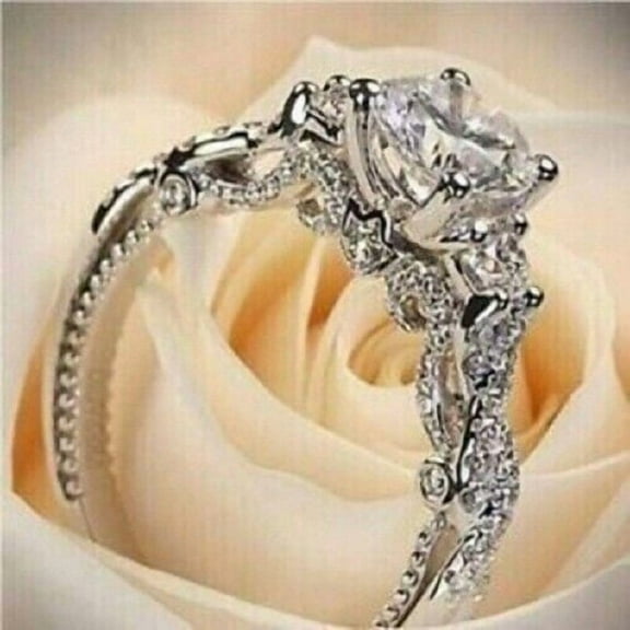 Women's Ring 2.30 Ct Round Cut White Moissanite 14K White Gold Plated Silver