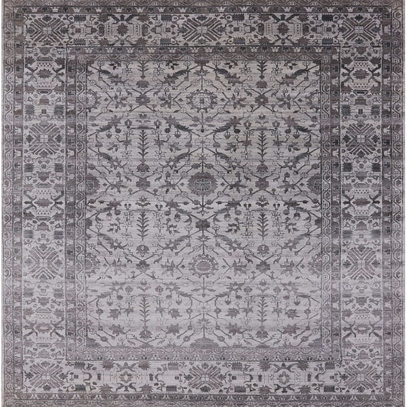Ahgly Company Indoor Square Mid-Century Modern Cloudy Gray Oriental Area Rugs, 5' Square