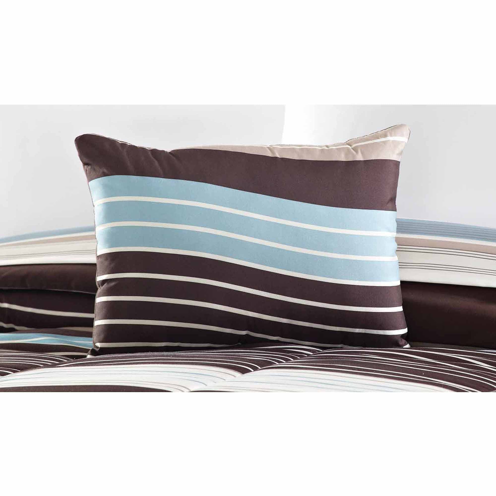 Mainstays Brown Stripe 8 Piece Bed in a Bag Comforter Set With Sheets, Queen