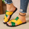 thumbnail image 2 of Rokment Women's Color Block Flat Flip Flops Slides Sandals Fashion Casual Leather Low Heels Beach Slip on Summer Shoes for Woman Green Size 7.5, 2 of 5