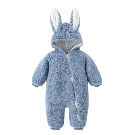 

URMAGIC Newborn Baby Girl Boy Faux Sherpa Winter Rabbit Ear Hooded Romper Jumpsuit