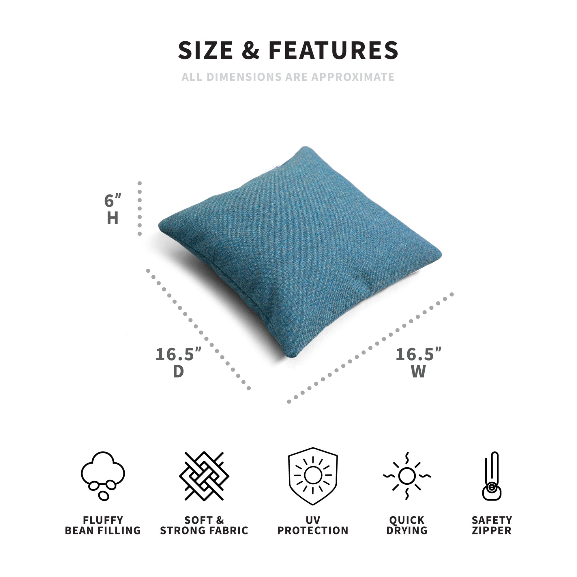 Big Joe Square Pillow Weatherproof Bean Bag Decor, Lakeshore Intertwist, Weather Resistant UV-Protected Fabric, 16 inches