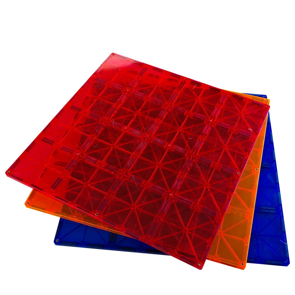 Mag-genius Magnet Tiles Super Big Magnet Toy Building Toy Board Size of 16 Mag-Genius Magnet Tiles 3 Different Colors Stabilizer 12" X 12" Magnet Plates Compatible With Any Other Brand