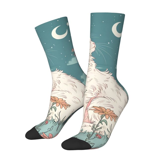 Fotbe Celestial Cat And Flowers Calcetas Largas con Estampado para Hombre y Mujer – Calcetas de Compresión Transpirables y Elásticas, Viajar y Uso Diario Talla 5-11