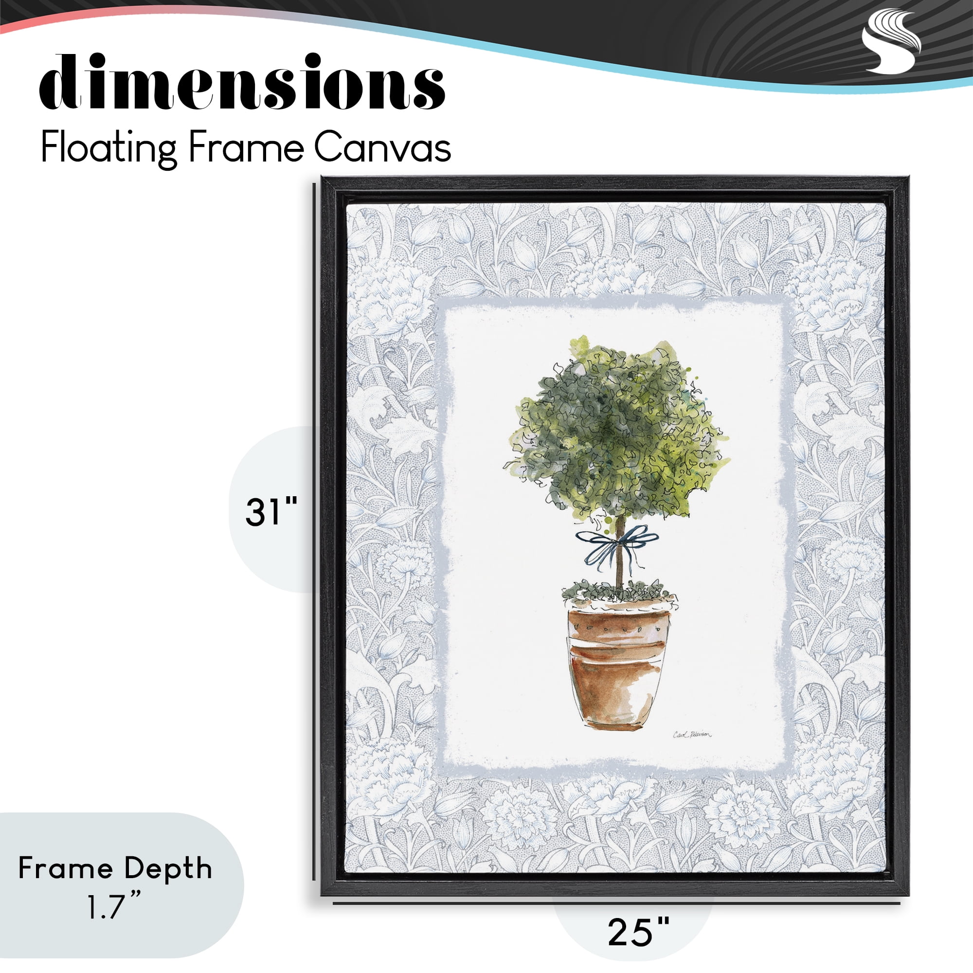 Stupell Industries Potted Topiary in Terracotta Black Framed Floater Canvas Wall Art, design by Carol Robinson