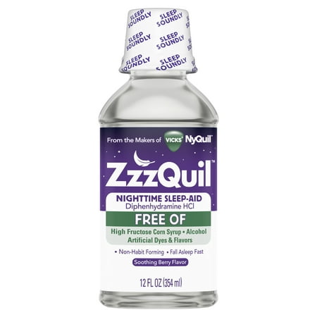 Vicks ZzzQuil Nighttime Sleep Aid Liquid, FREE OF Alcohol & Artificial Dyes, Soothing Mango Berry Flavor, 12 Fl (Best Alcohol For Sleep)