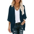thumbnail image 2 of UJNDER Women's Solid Elegant Puff Sleeve Chiffon Cardigan for Loose Cover Up Casual Blouse Tops and Fall Outfits Navy #1 L, 2 of 4