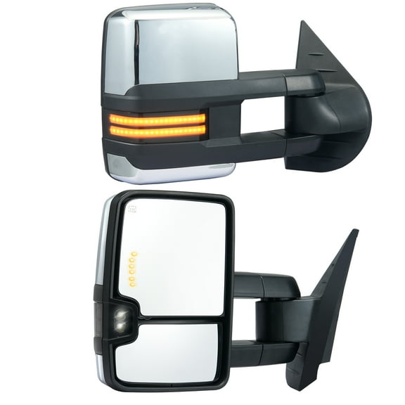 VEVOR Towing Mirrors,Left & Right Pair Set for Chevrolet Silverado (2007-2014)/GMC/Cadillac, Power Heated Tow Mirror with Signal Light,Manual Controlling Telescoping Folding, Heating Defrost,Silver