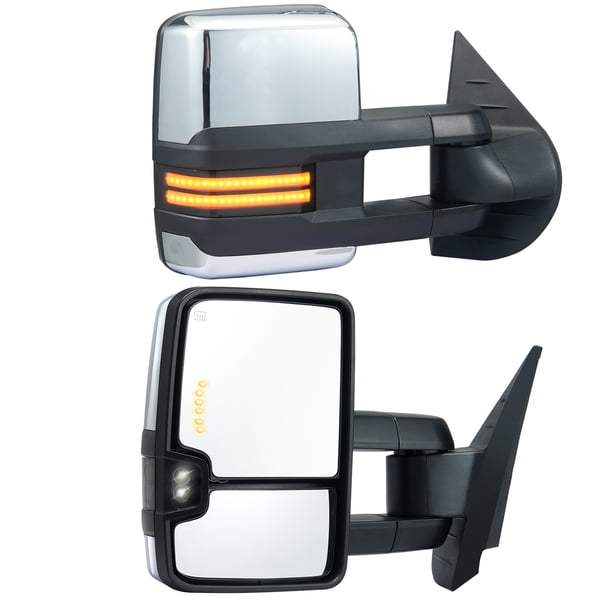 Espejos retrovisores VEVOR para remolque compatibles con Chevy Silverado GMC Sierra 2008-2014, luz LED de señal de flecha con calefacción electrica, espejo retrovisor lateral con control manual