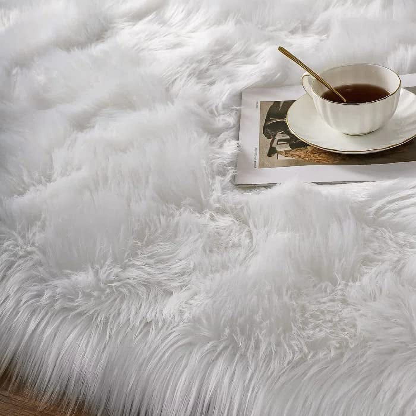 ORINOVA White Round Rugs 6.6ft Large Faux Sheepskin Washable Fur Area Rugs for Living Room Circle Shag Rugs for Bedroom Boho Nursery Rug