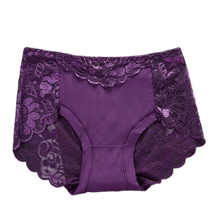 

JFY Women Underpants Lace Patchwork High Elasticity Mid Waist Soft Protective Anti-shrink Quick Dry Thin Lady Panties for Inner Wear