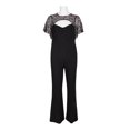 thumbnail image 3 of Aidan Mattox Crew Neck Cutout Front Short Sleeve Cutout Back Embellished Mesh Bodice Crepe Jumpsuit-BLACK / 0, 3 of 10