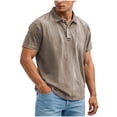 thumbnail image 2 of DPTALR Men's Casual Solid Color Denim-Like Short Sleeve Lapel Shirt，Vintage Button-Up Top,Khaki,Big and Tall Men XL, 2 of 6