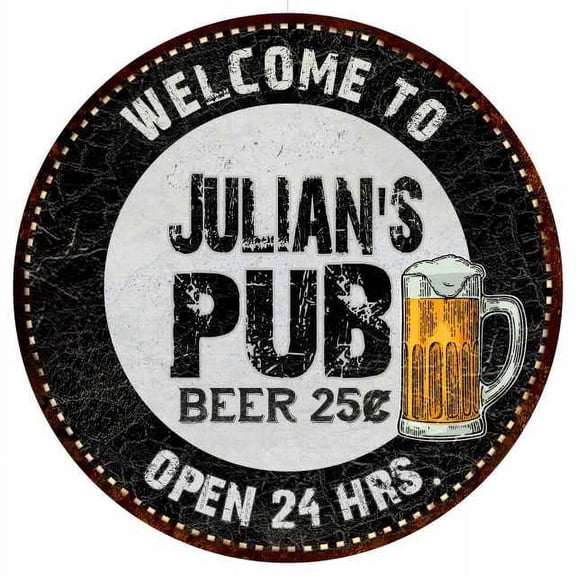 Julian's Pub 14" Round Metal Sign Beer Bar Black Wall Décor Gift 100140039308