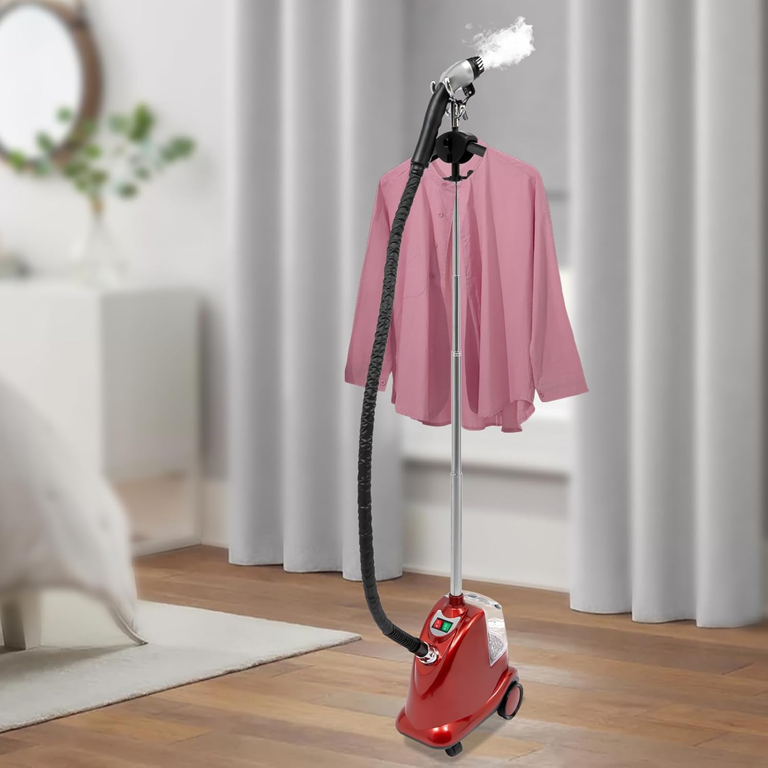 Standing Steamer Clothes Steaming Wrinkle Remover with 3L Water Tank Standing Garment Steamer with Roll Adjustable Gears 90+min of Continuous Steam