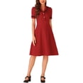 thumbnail image 1 of INSPIRE CHIC Vestido Midi Vintage para Mujeres 2024 Vestidos de Trabajo con Cuello Peter Pan XL Rojo, 1 of 5