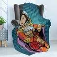 thumbnail image 4 of Astronaut Soft Flannel Fleece Blanket, Retro Inspired Space Lady with Purse on a Chair Girl Power Womens Day, Cozy Plush for Indoor and Outdoor Use, 50" x 60", Petrol Blue Multicolor, by Ambesonne, 4 of 5