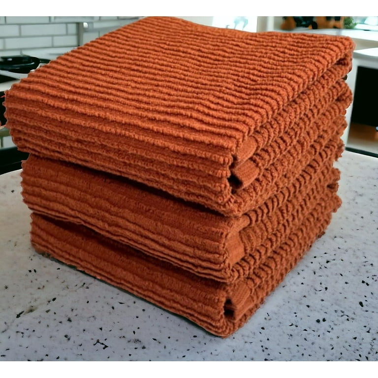 Serafina Home Oversized Solid Color Burnt Orange Rust Kitchen Towels 100 Cotton Soft Absorbent Ribbed Terry Loop Set of 3 Multipurpose for Everyday