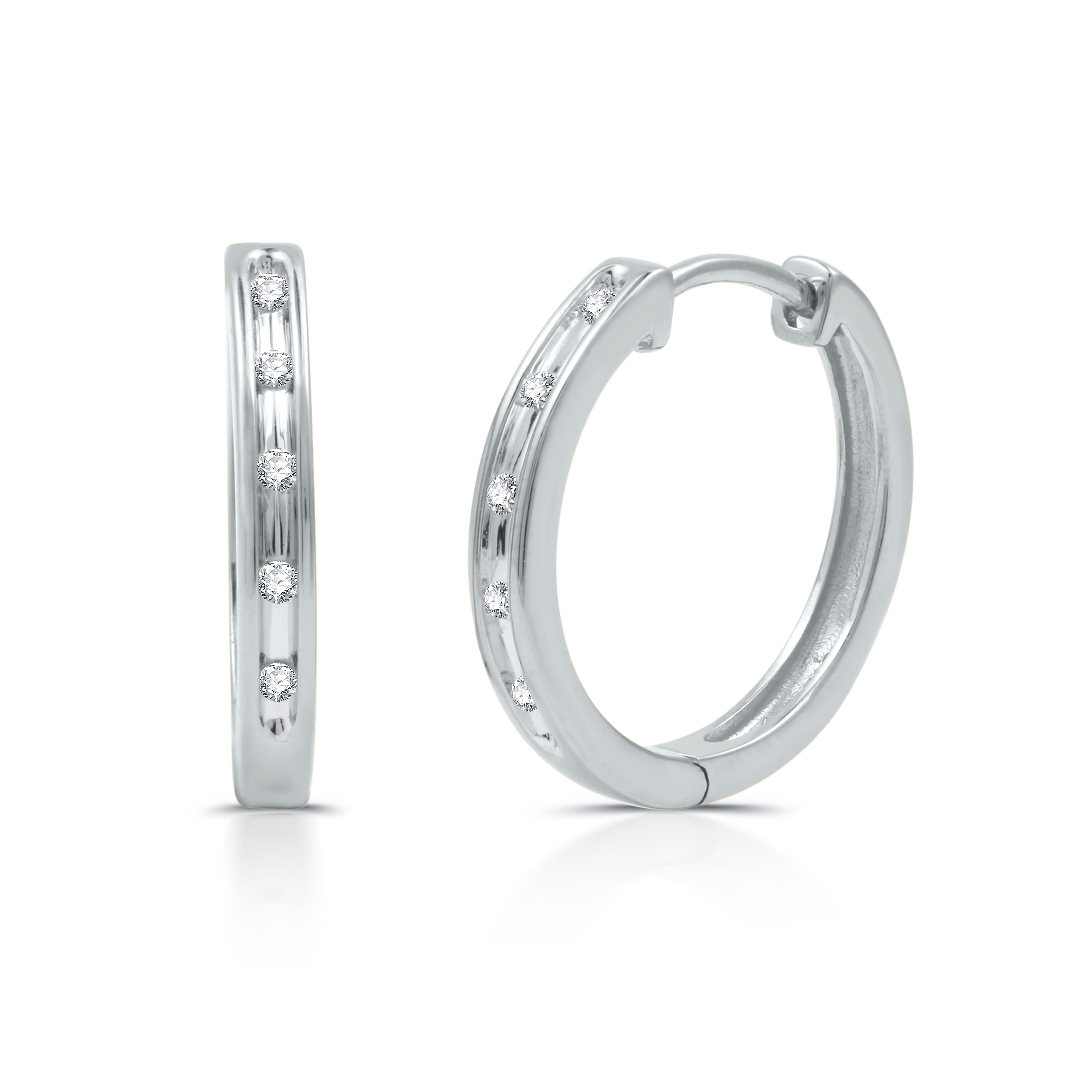 Diamond Accent Sterling Silver Channel Hoop Earrings