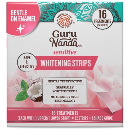 GuruNanda Sensitive Whitening Strips with Coconut Oil - 16 Treatments - Natural Mint Flavor