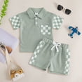 thumbnail image 2 of Akiihool Baby Boy Short Sets Baby Boys Summer Clothes Striped Boy Waffle Short Sleeve T-shirt Tops Shorts Set 6 12 18 24 Months Outfits(Green,12-18 Months), 2 of 4