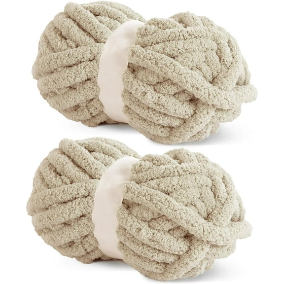 AUQ Sage Green Chunky Chenille Yarn for Crocheting,Bulky Thick Fluffy Yarn for Knitting,Super Bulky Chunky Yarn for Hand Knitting Blanket,Soft Plush Yarn,2 /6 Jumbo Pack (27 yds,8 oz Each Skein)