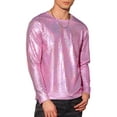thumbnail image 4 of Camiseta metálica INSPIRE CHIC de cuello redondo para hombres, de manga larga, para fiestas y clubes, camisetas brillantes 2XL rosa, 4 of 5