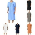thumbnail image 2 of Men Muslim Clothing Short Sleeve Jubba Saudi Arab Long Kaftan Thobe Loose Robe, 2 of 7