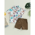 thumbnail image 2 of Wassery Kids Boys Summer Outfits 1 2 3 4 5 6 Year Toddler Boys Casual Clothes Dinosaur Print Turn-Down Collar Short Sleeve Shirts and Solid Color Shorts Set 2Pcs 1T-6T, 2 of 8