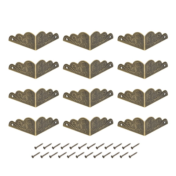 Unique Bargains Metal Box Corner Protectors Wooden Box Edge Guard Protector 27 x 27 x 13mm Bronze Tone 12Pcs
